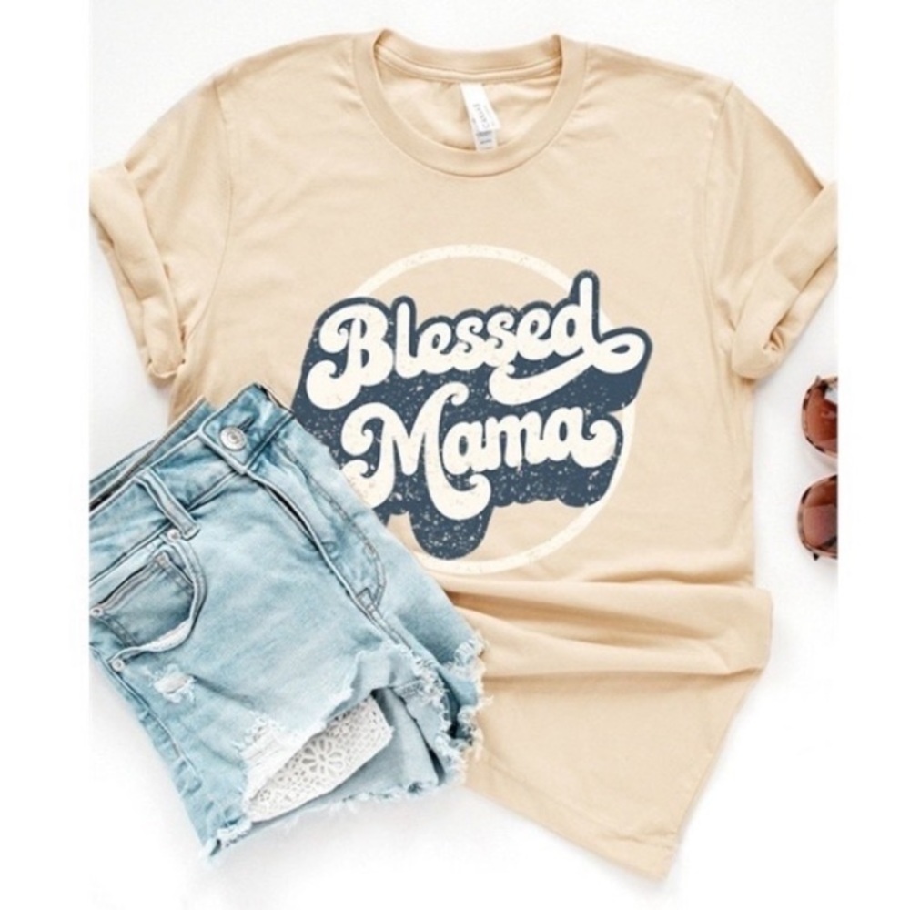 {NWOT} VINTAGE RETRO STYLE Light Cream Beige BLESSED MAMA T-Shirt M